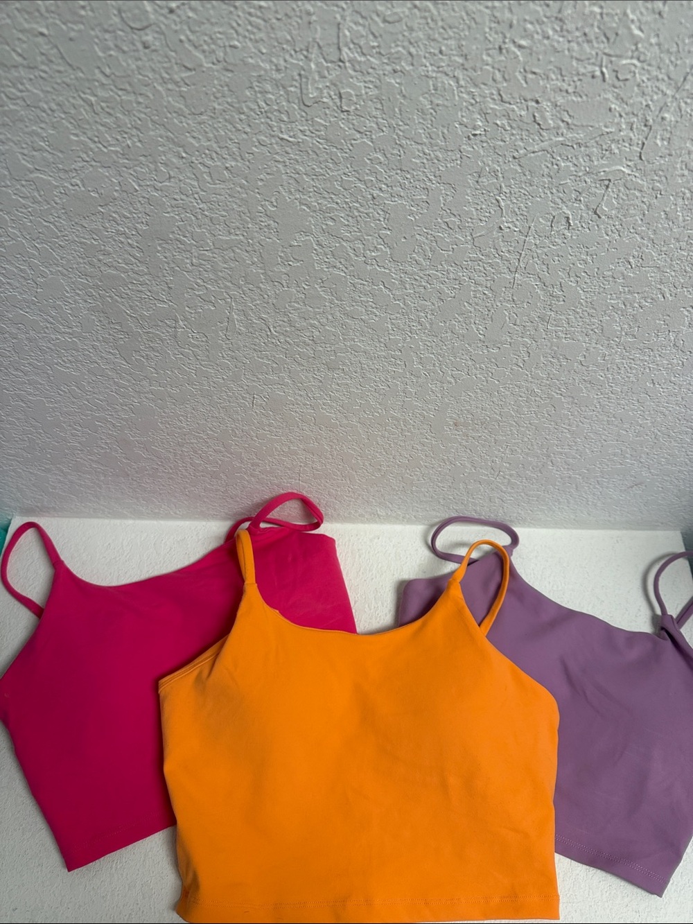 Pink Lily Hot Pink, Orange and Violet 3 pack braless crop tanks M/L